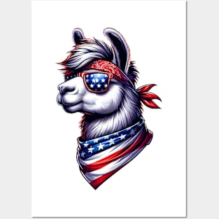 Llama American USA Flag Sunglasses 4th of July Llama Posters and Art